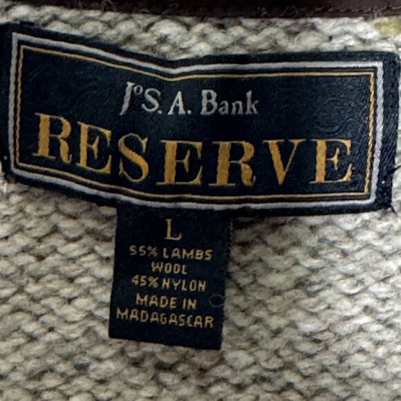 Jos A Bank Reserve Mens LRG Lambswool Blend Zip Cardigan Sweater Brown Speckled - Picture 2 of 10